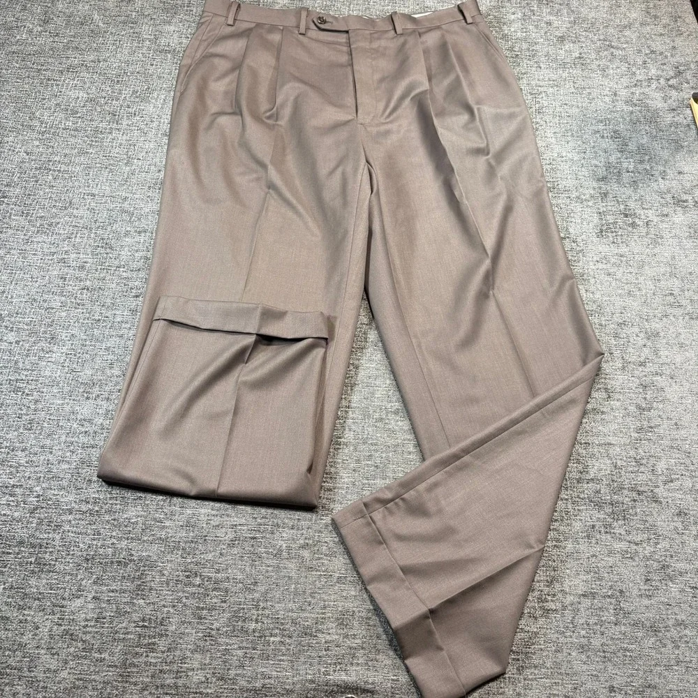 Lauren Ralph Lauren Dress Pants Mens 38 Brown Pleated Cuffed Trousers 1207