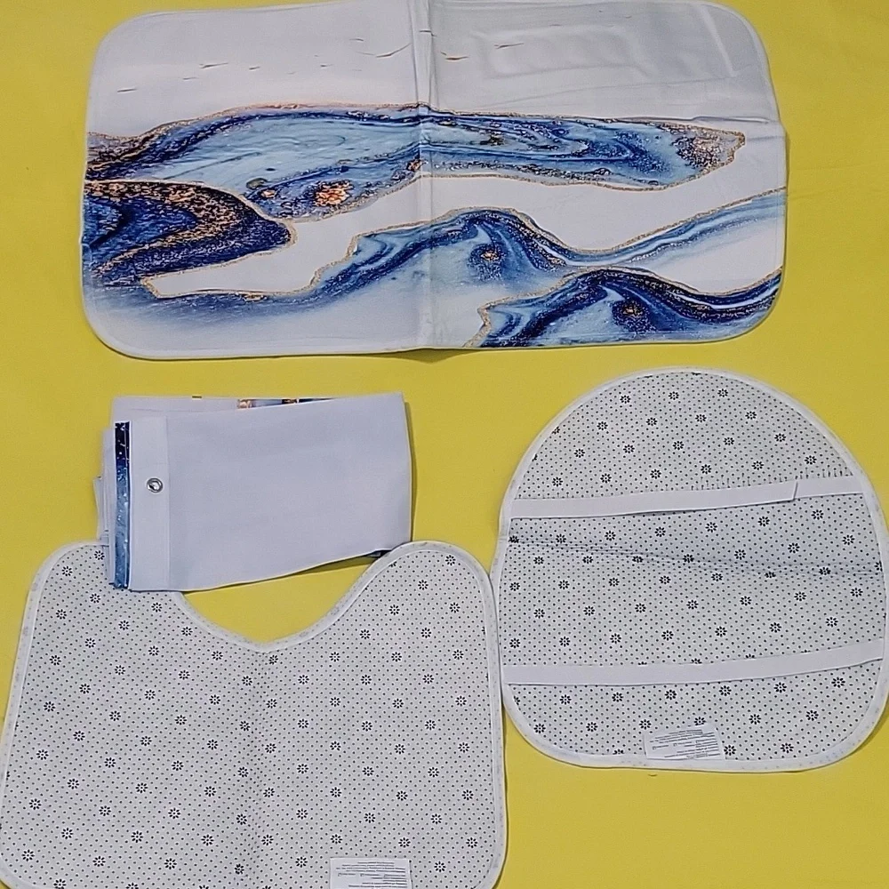 4 Pcs Shower Curtain Set with Non-Slip Rugs Toilet Lid Cover and Bath Mat,
