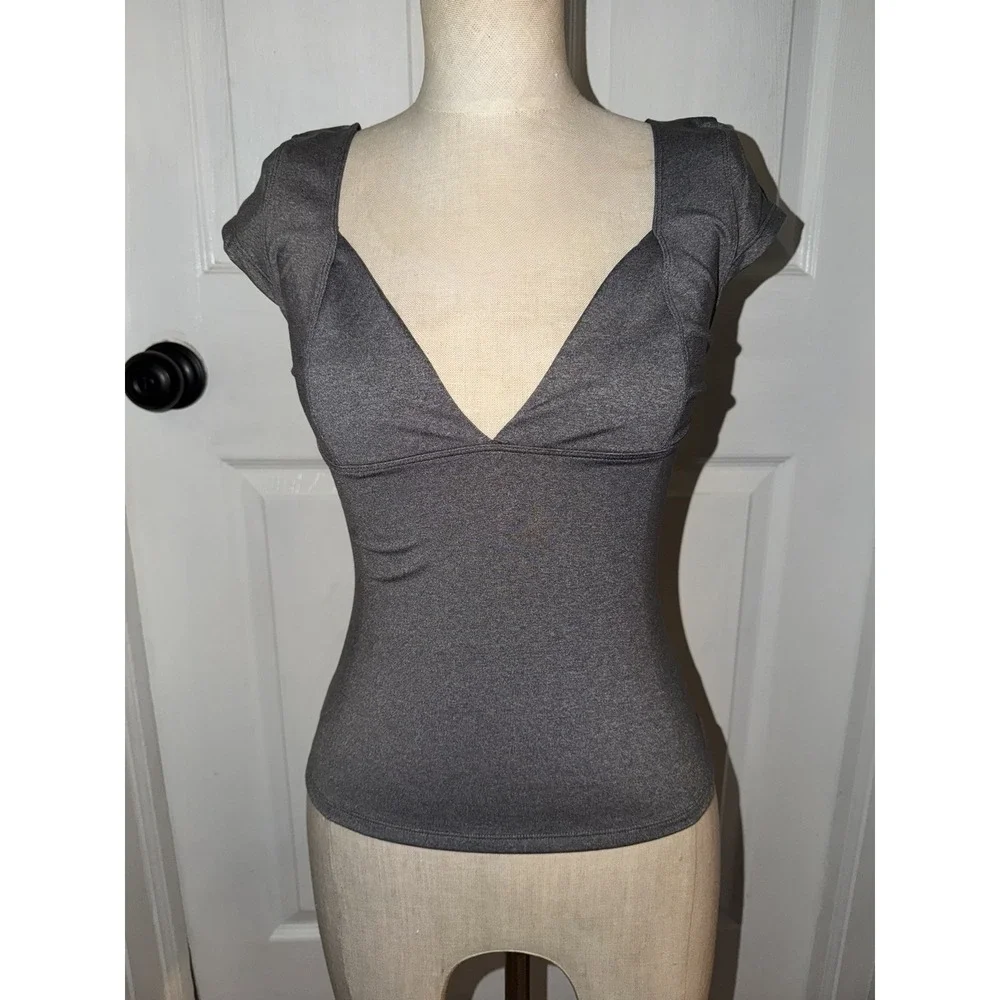 NEW Free People Duo Corset Top Gray Plunge V Neck Size M