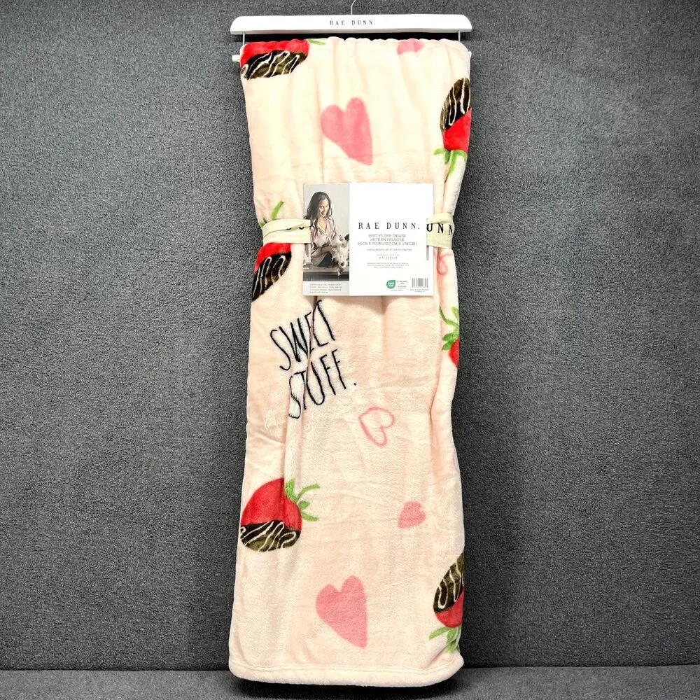 Rae Dunn Sweet‎ Stuff Chocolate Strawberry Blanket Soft Plush Throw 50x70 NWT