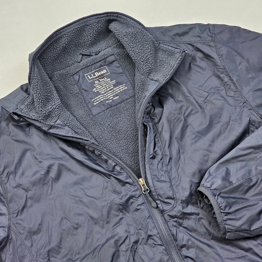 L.L.Bean Jacket Mens XL Tall Blue Fleece Lined Nylon Full Zip Gorpcore‎