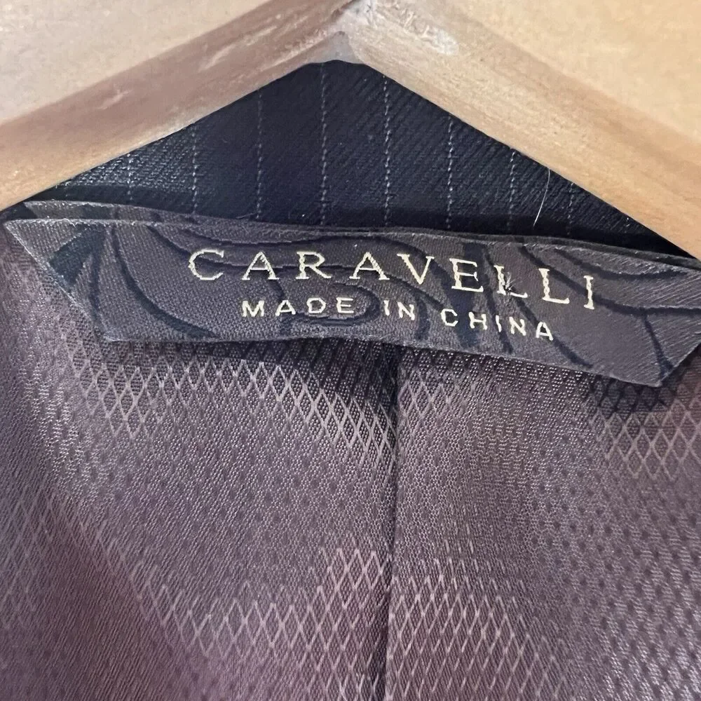 Caravelli 2-Pc Men's Suit Black Pin Superior 150s Blazer 44R Pants‎ 38x44 FLAWS