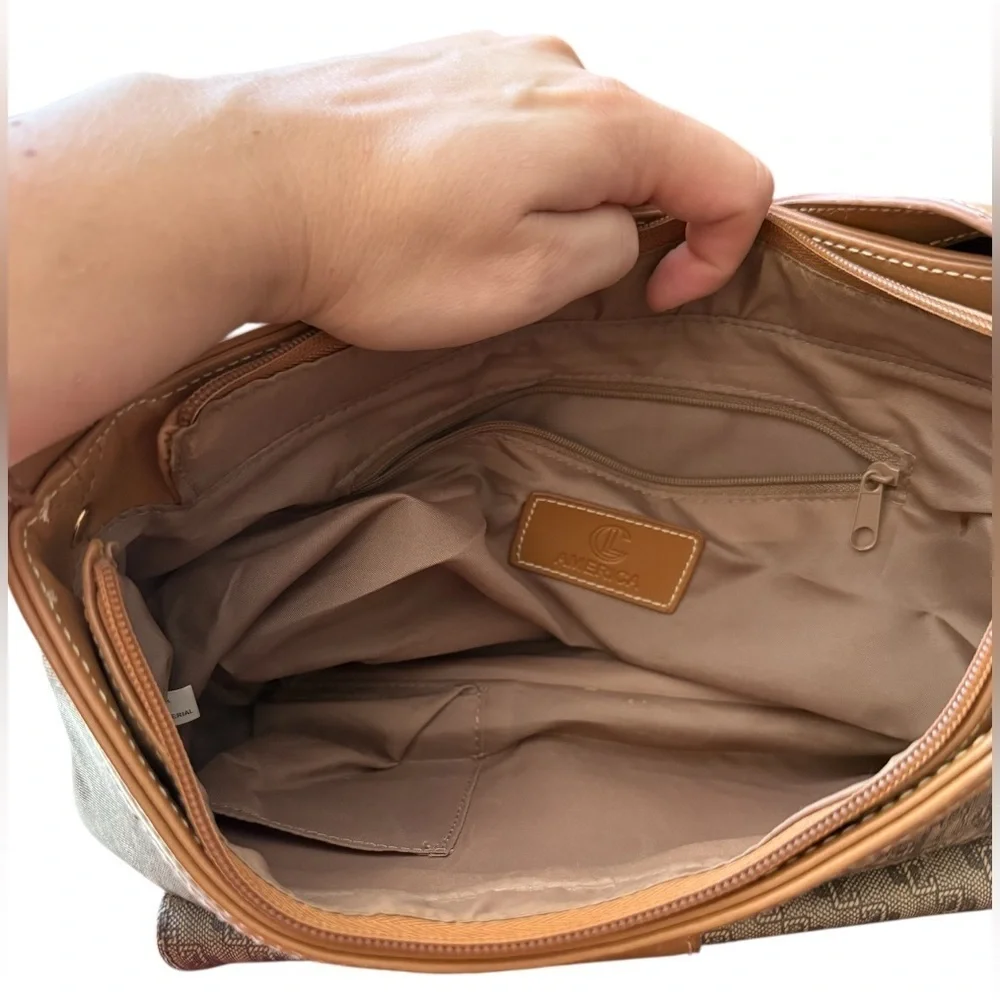 Y2k American Leather Brown Monogram Shoulder Bag