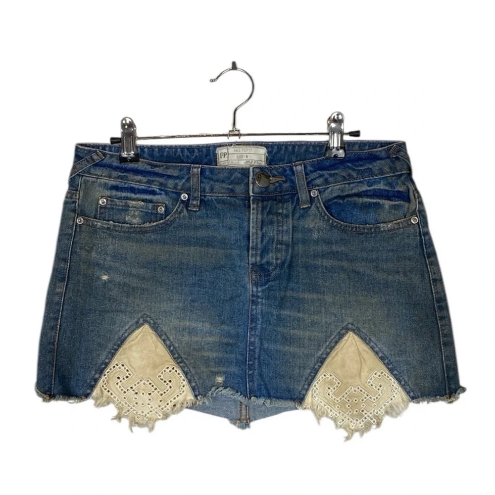 Free People Y2K Handkerchif Classic Blue Denim Pants #0079