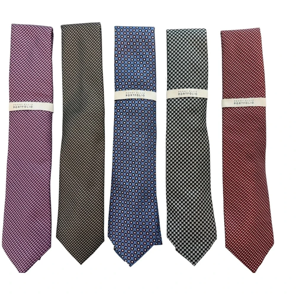Perry Ellis Portfolio Men's Ties Classic business office casual Necktie Lot of 5