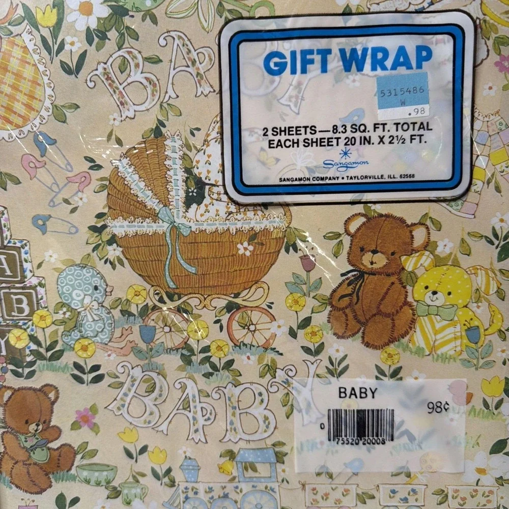 Vintage Baby Wrapping Paper lot incl Hallmark/American Greetings/Sangaman/Buzza+