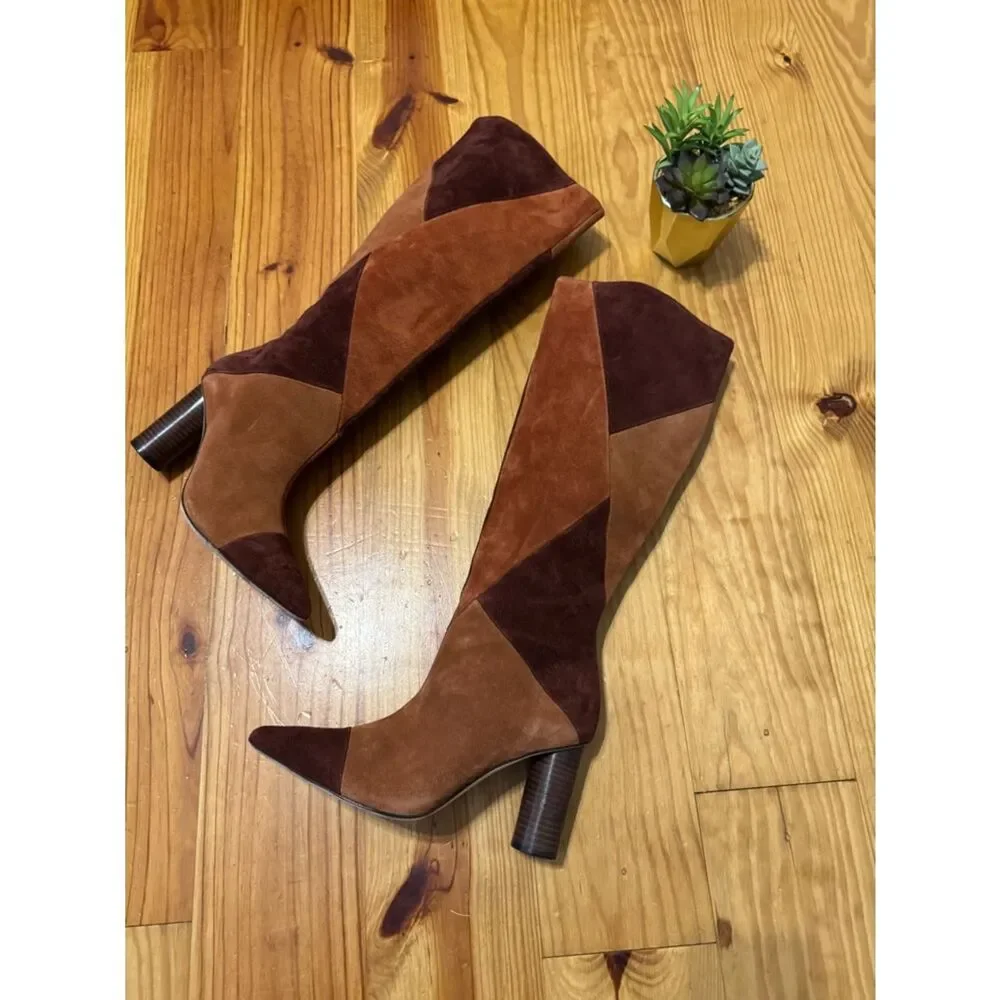 Ulla Johnson Jerri Cowhide Suede Patchwork Knee High Tall Boots Size EUR 38 US 8