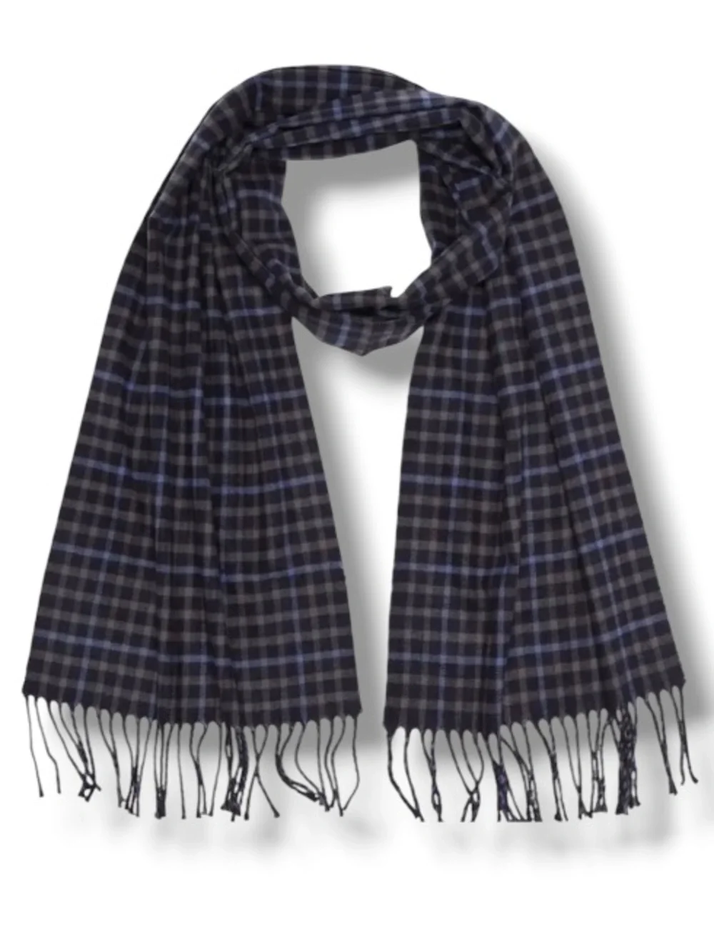 Stewart of Scotland Men’s Scarf NWT Preppy Navy Black Squared Fringe Trim
