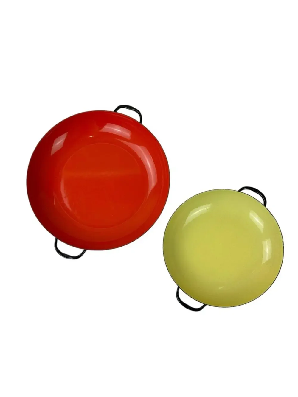 Vintage MCM Lantoni Sizzling Servers Red and Yellow Enamel Set Italy