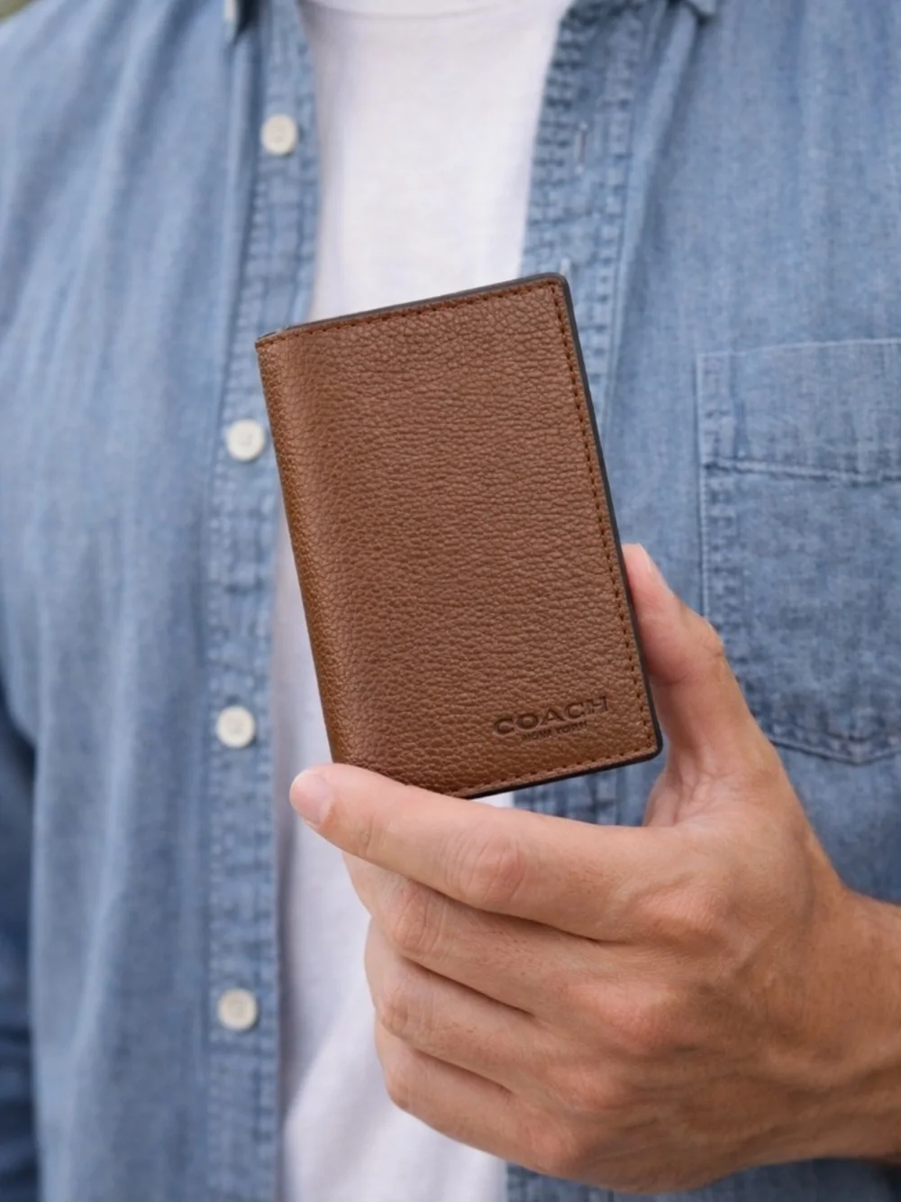 COACH Brown Pebbled Leather Trifold wallet men’s