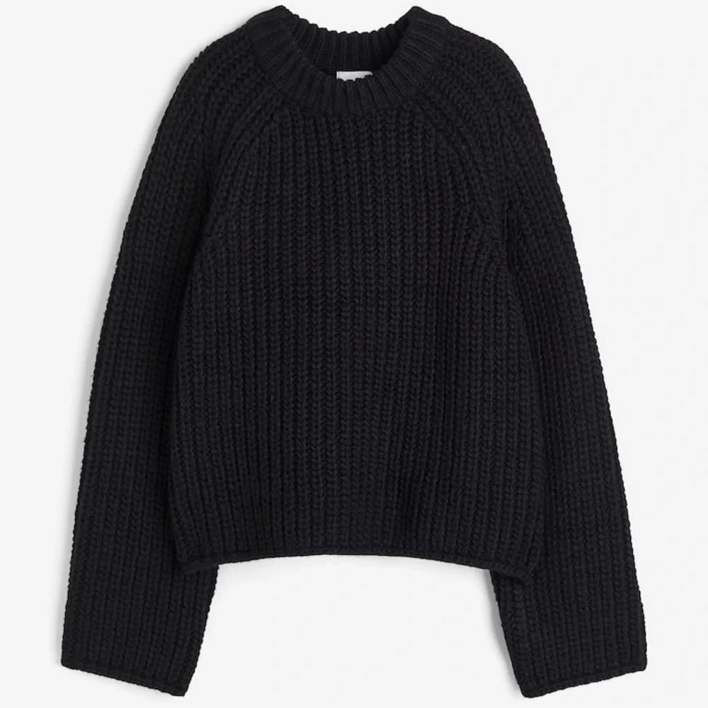 H&M Black Chunky Knit Sweater Balloon Sleeve Size Large