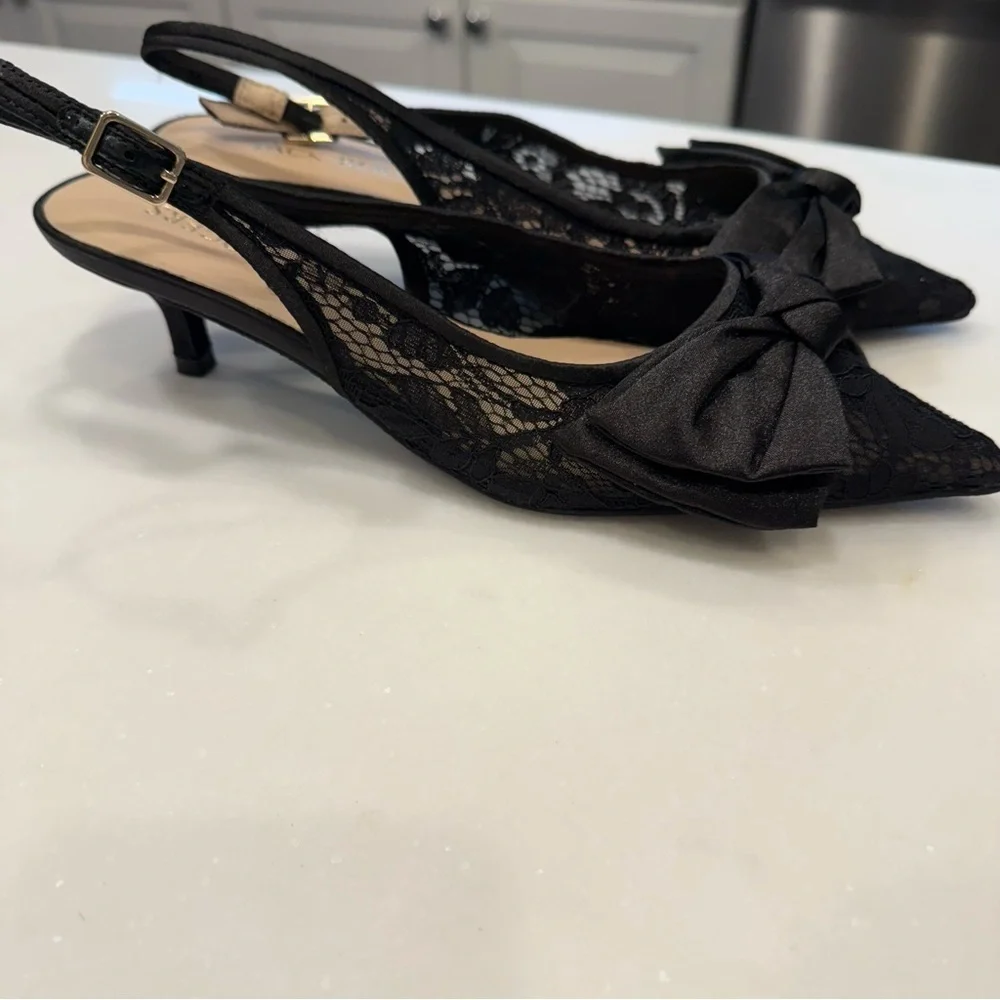Jack Rogers Debra Kitten Heels Sling Back Floral Lace Satin Bow Sz 9M New In Box