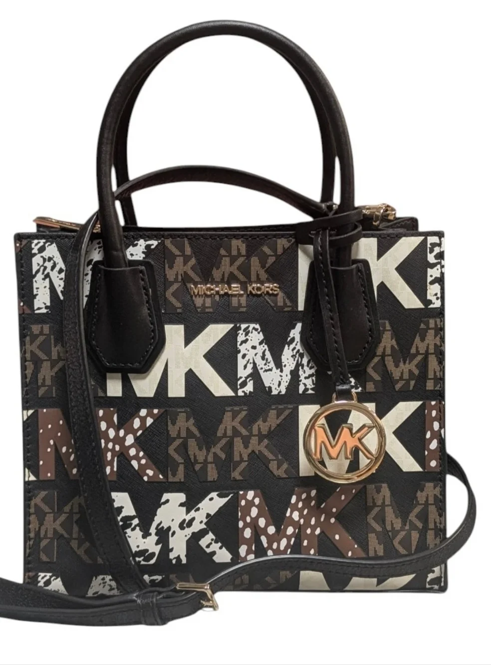 New Michael Kors Mercer Graphic logo Messenger Medium tote bag Signature Black