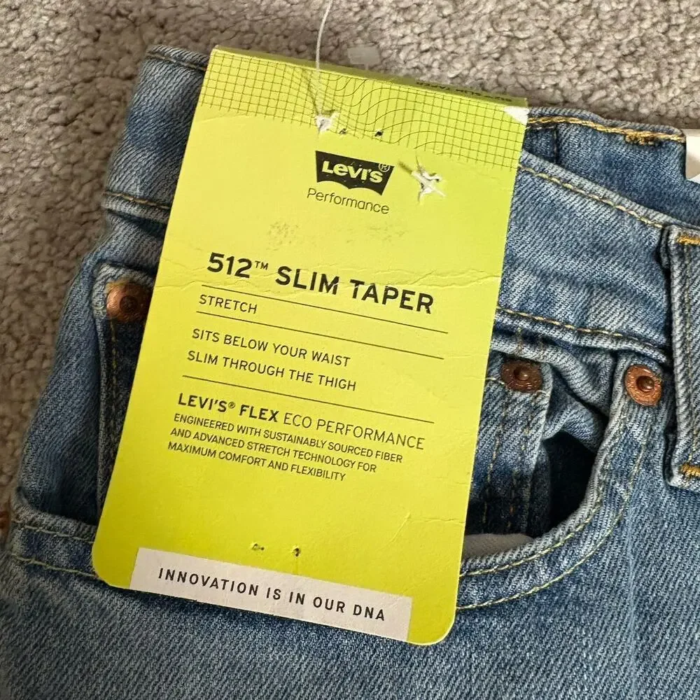 Levis Mens 512 Slim Taper Light Wash Blue Jeans 38x32 Tailored Stretch