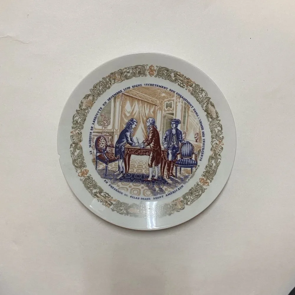 Limoges Porcelain Plate with Blue and White Design