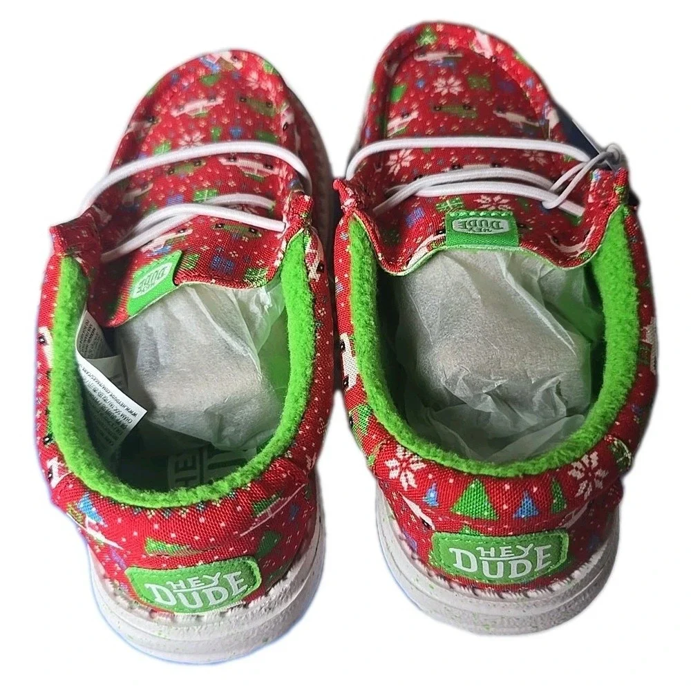 Hey Dude NIB Wally Y Holiday Sweater Red/Green Shoes Youth Size C12 NEW
