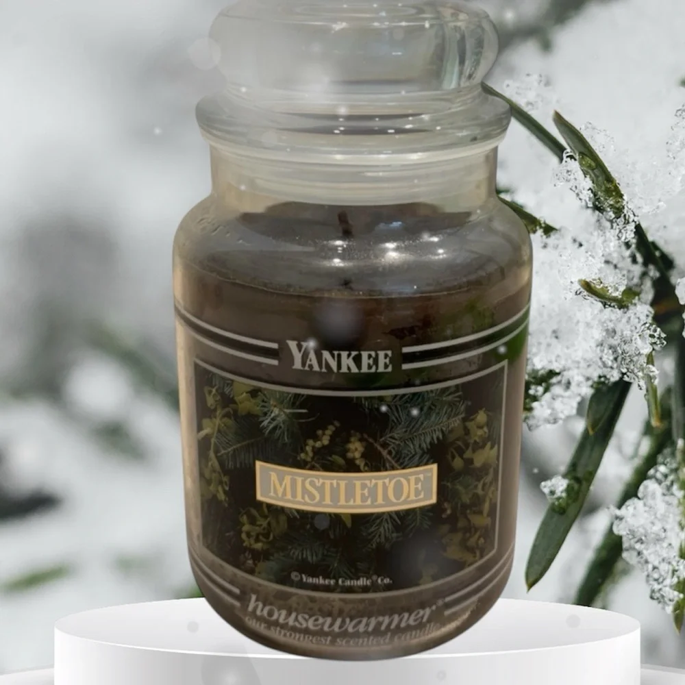 Yankee Candle Jar Black Band Mistletoe Rare Vintage Holiday Green Pine 22 Oz
