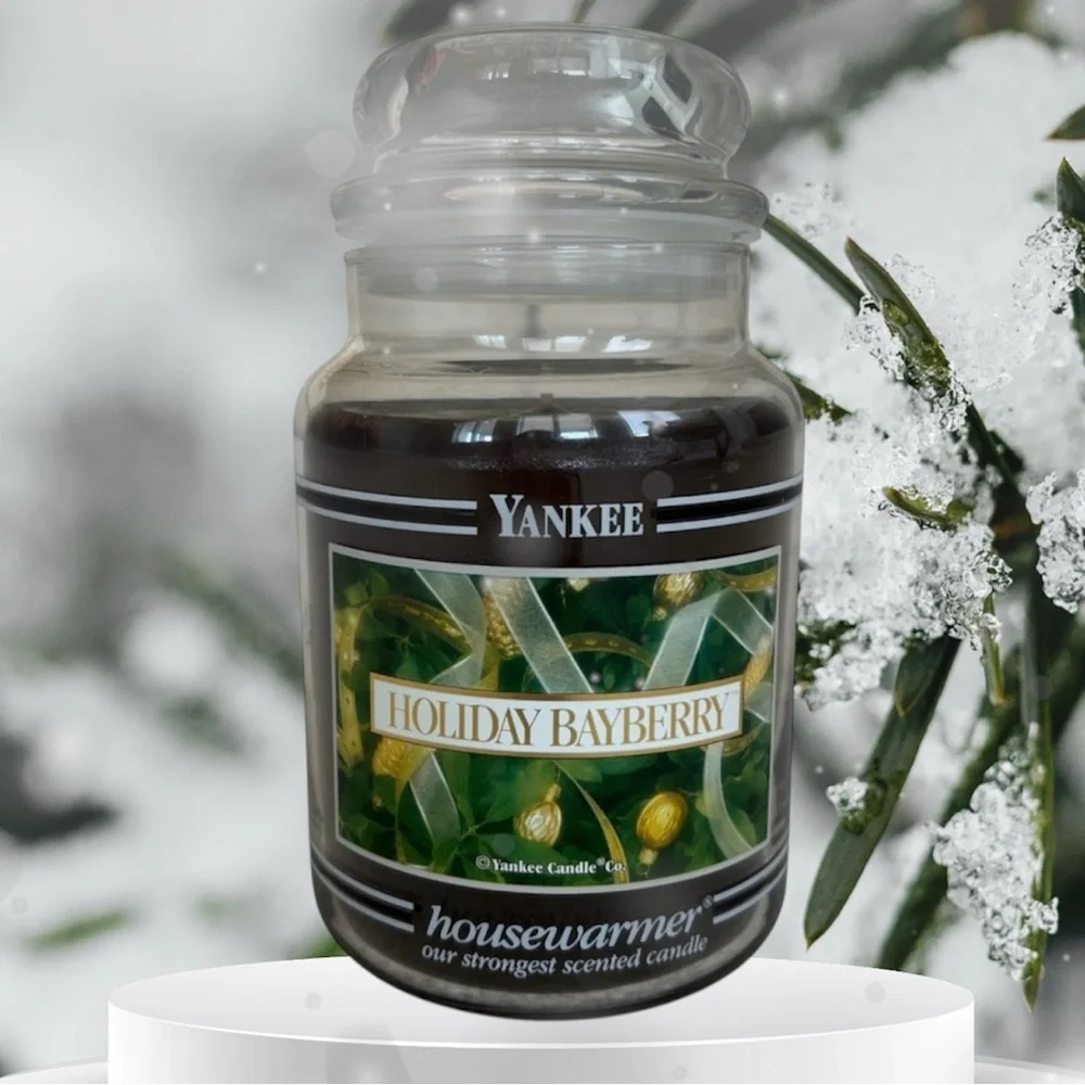 Yankee Candle Jar Black Band Rare Vintage Holiday Bayberry Christmas Dark Green