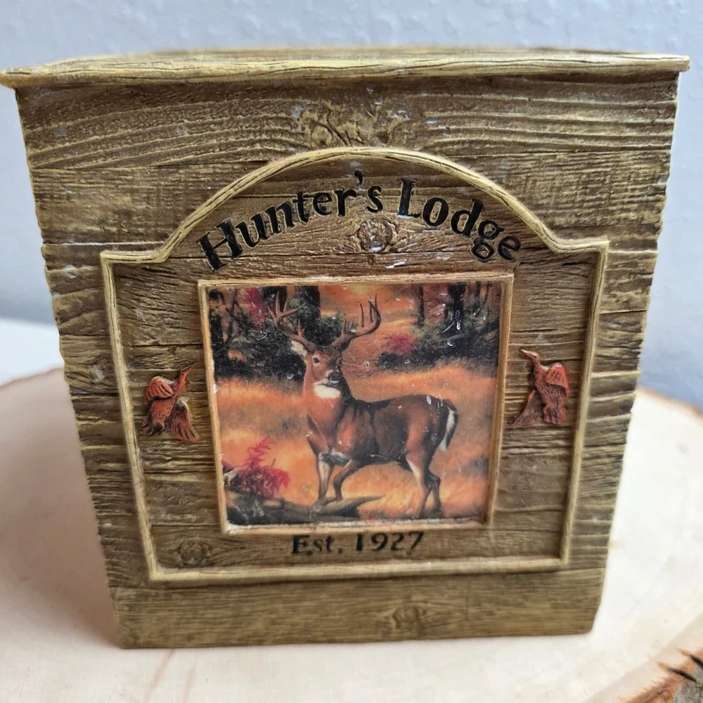 Rustic Lodge Wildlife Tissue Box Cover Resin Faux Wood Deer Duck Dog Cabincore