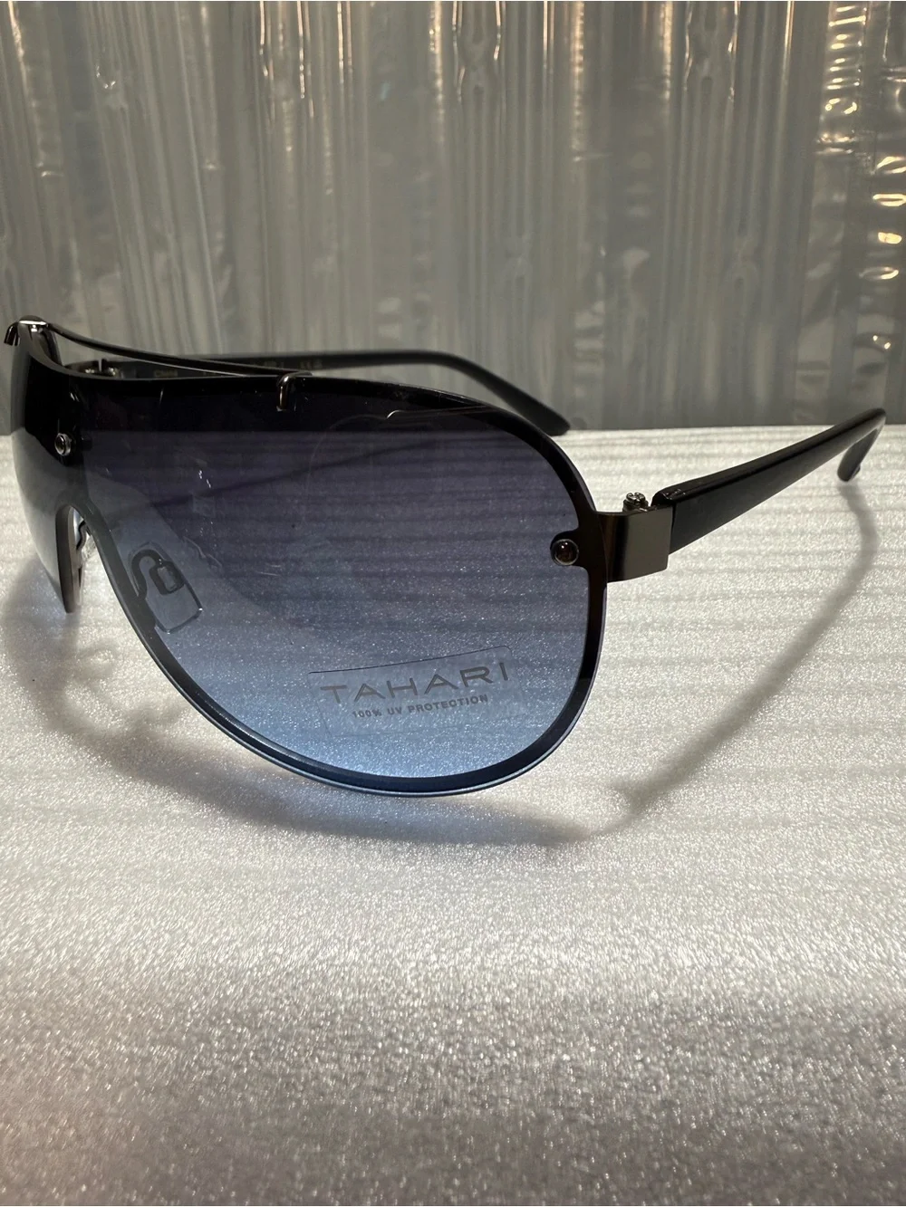 Tahari TM136 Matte Gunmetal Oversized Shield Visor Wrap-Around Sunglasses-Unisex