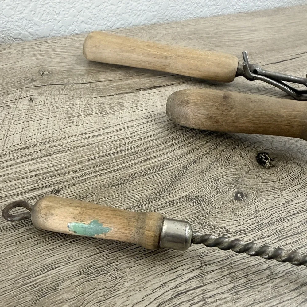 Lot of 3 Vintage Antique Wooden Handle Kitchen Utensils Gadgets Soap Saver