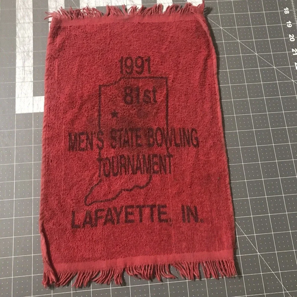 Mens‎ State Bowling Tournament 1991 Lafayette Indiana 81st Towel Red FLAW