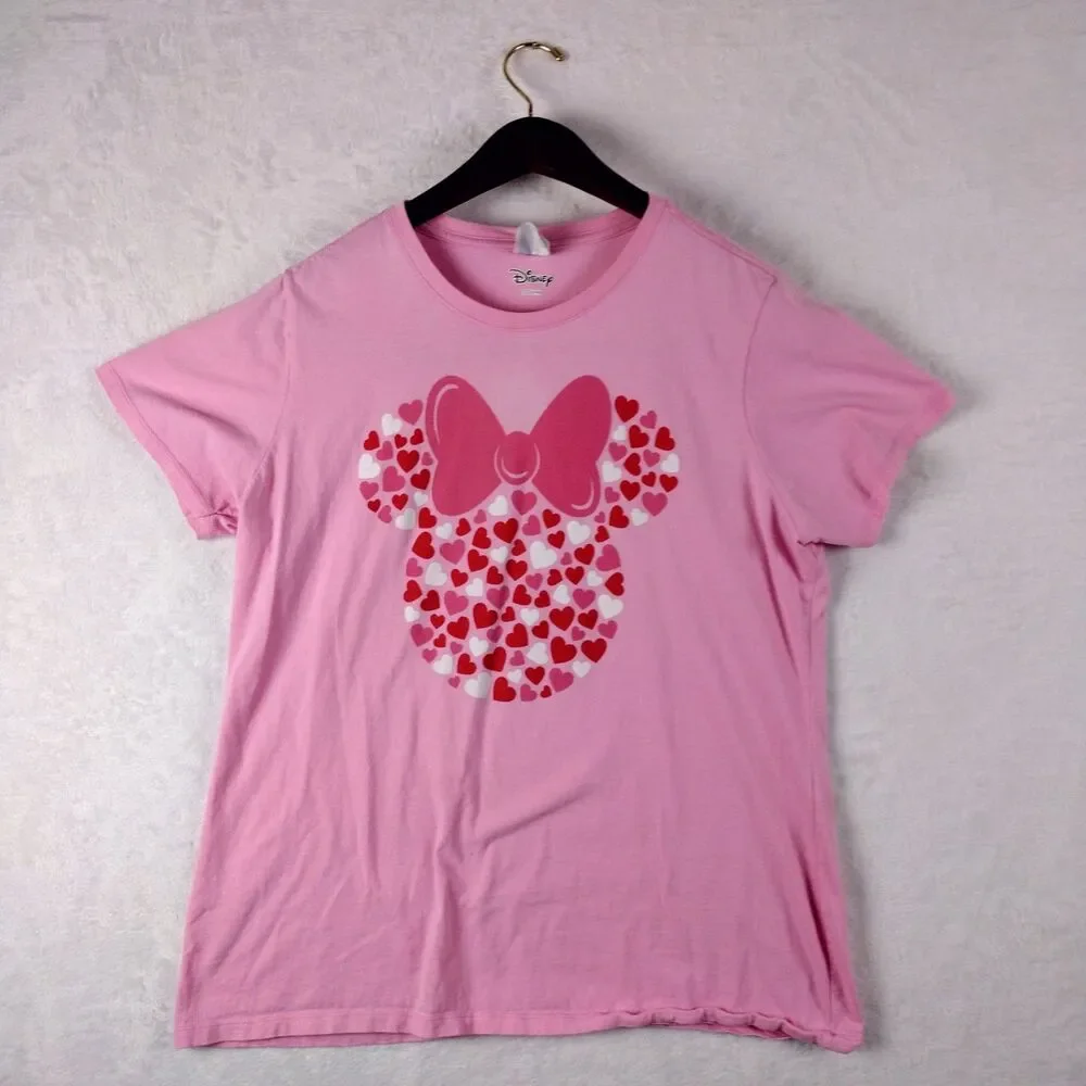 Disney Minnie Mouse Pink Heart‎ Graphic T-Shirt Womens XL Port & Company Tee
