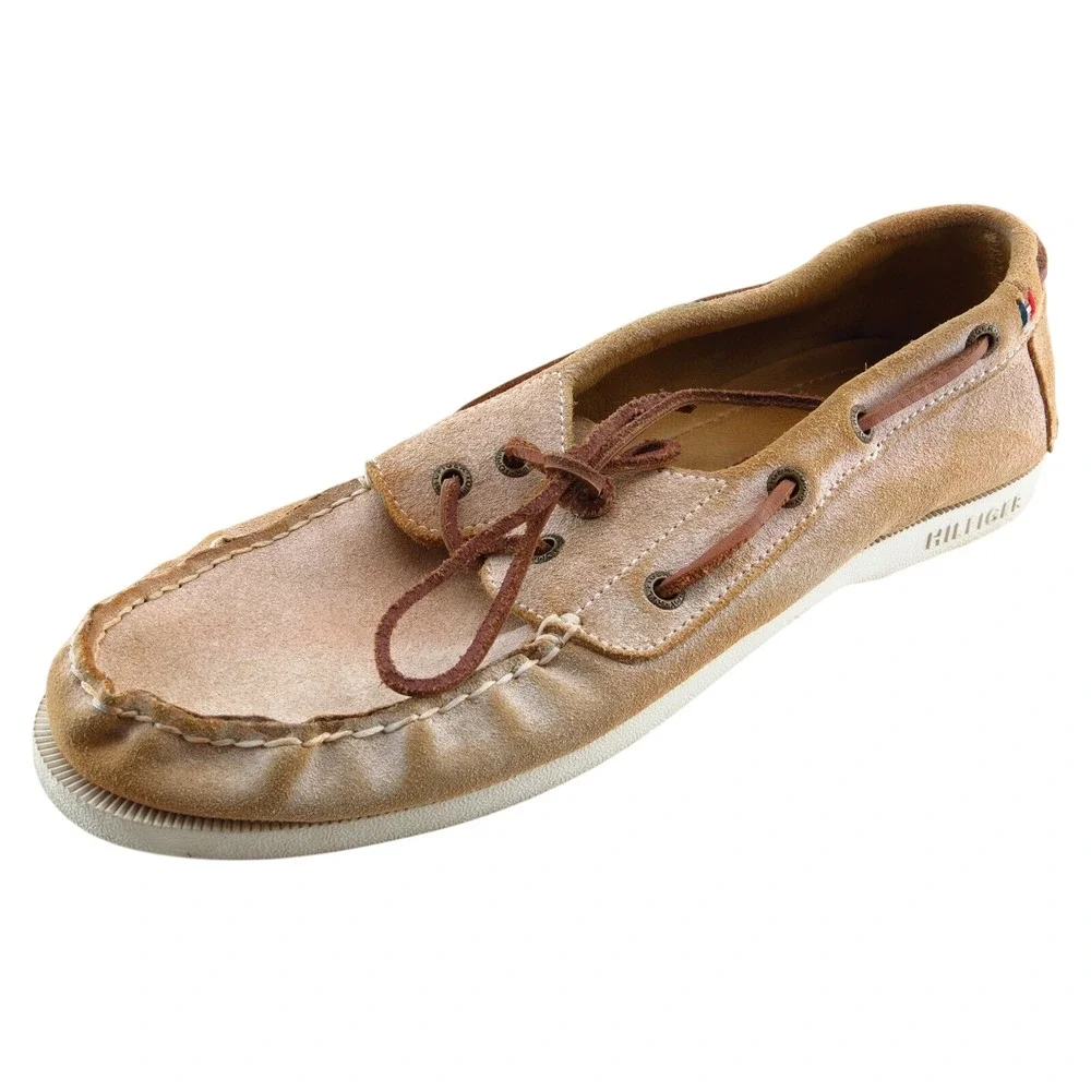 Tommy Hilfiger Boat Shoes Brown Leather Men Shoes Size 9.5‎ Medium