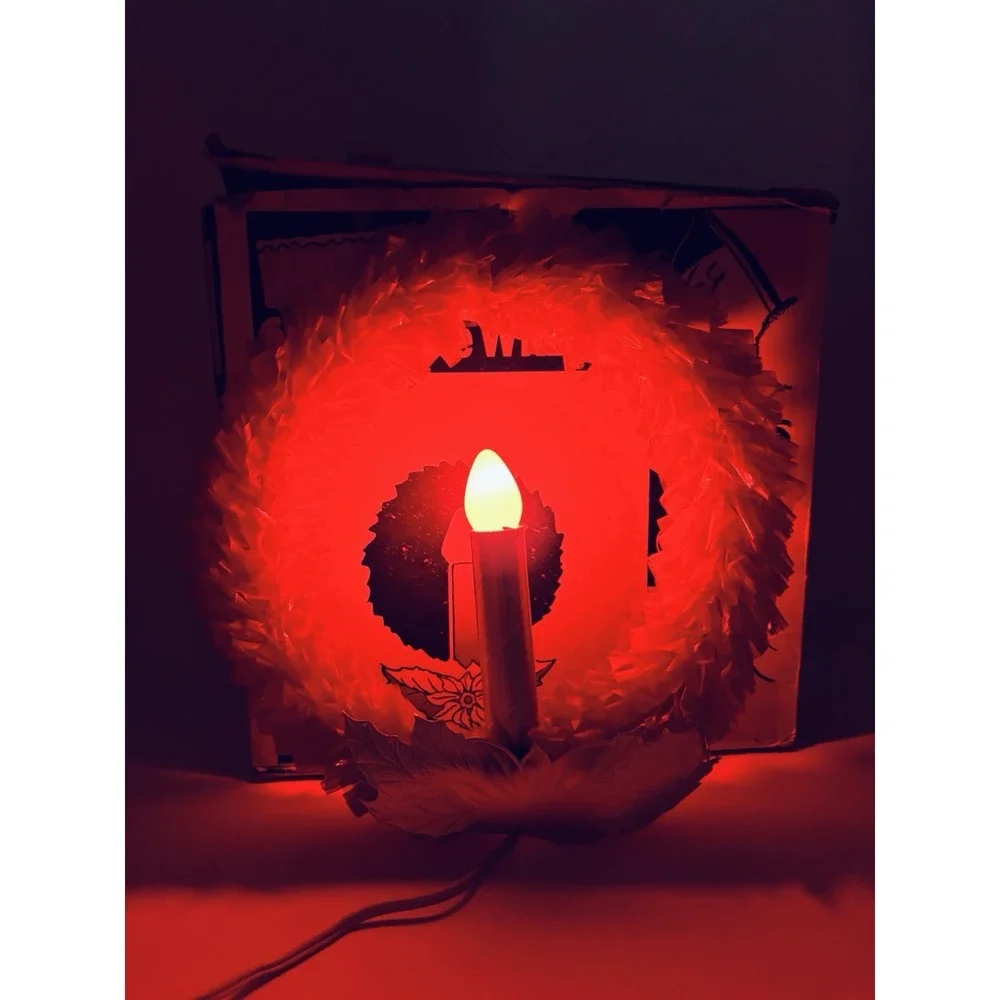 Vintage Good-Lite Electric Wreath of Red Sparkling Cellophane‎ Light Christmas