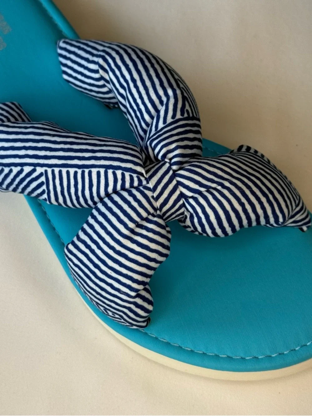 Urban Outfitters Turquoise Slide Sandals with Navy Striped Bow‎