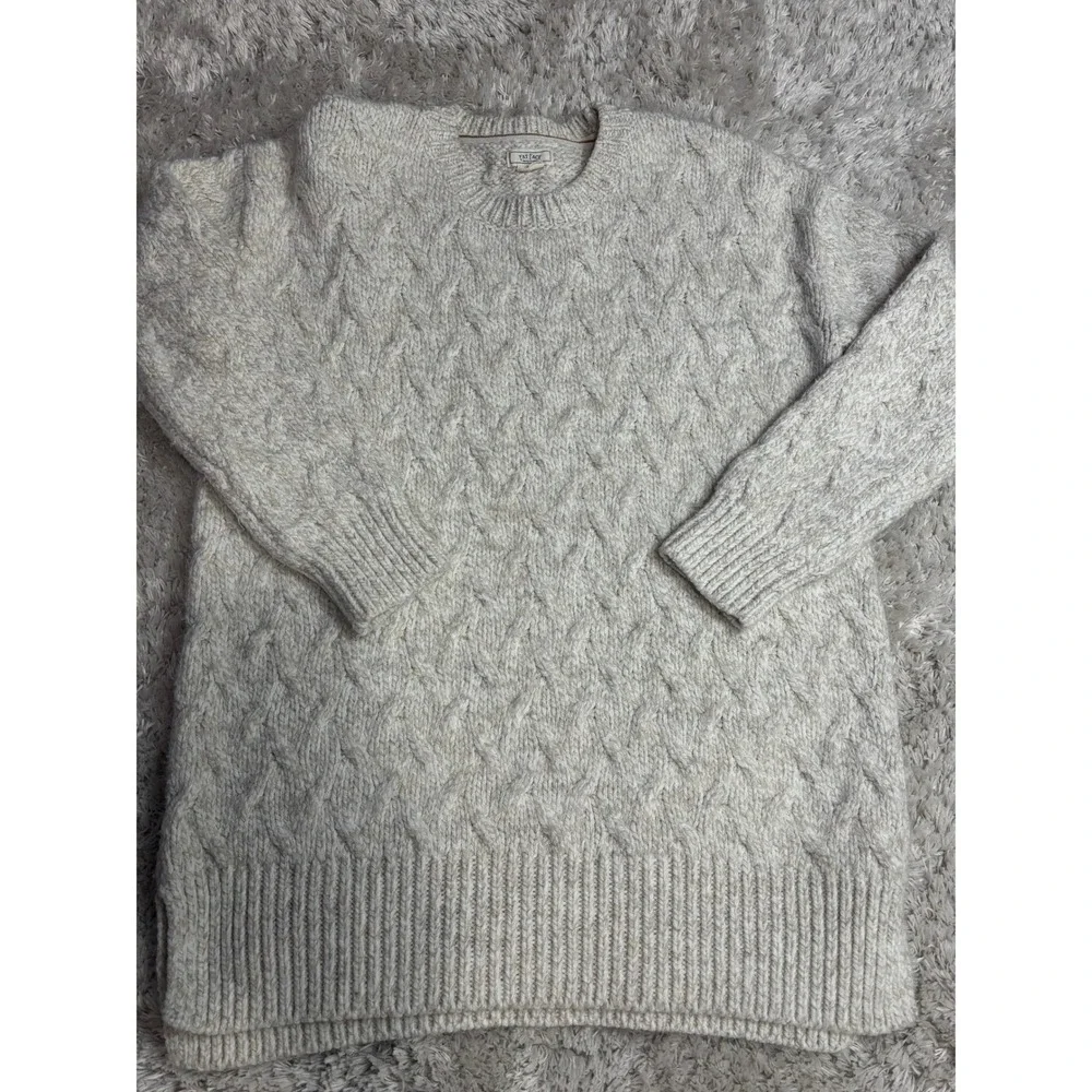 Fat Face Womens Cable Knit Sweater Cream Oatmeal‎ Marl Crew Neck Longline Size 8