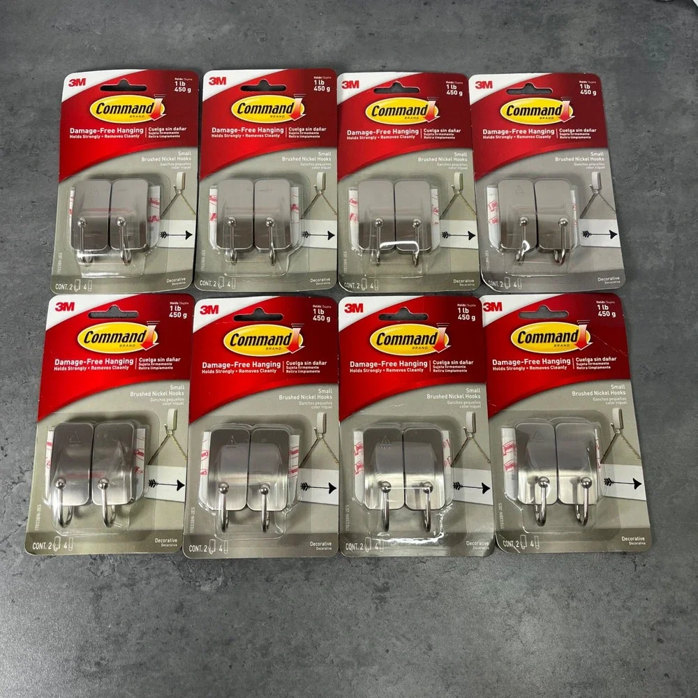 16 EA 3M Command Small Brushed Nickel‎ Decorative Hooks Damage Free 1lb Capacity