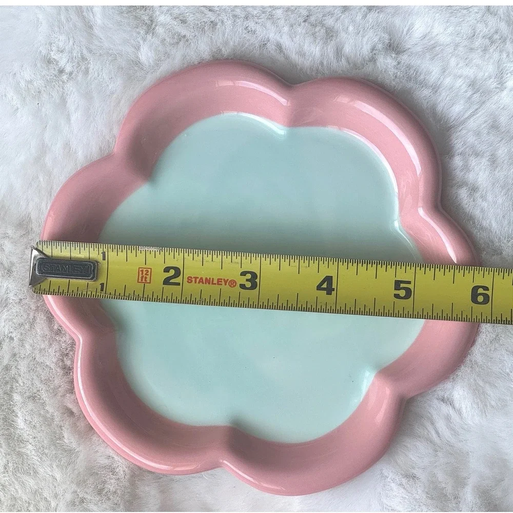 New Flower Ceramic Cat Plate Pink outline Whisker Fatigue Friendly Pet Dish‎ 6