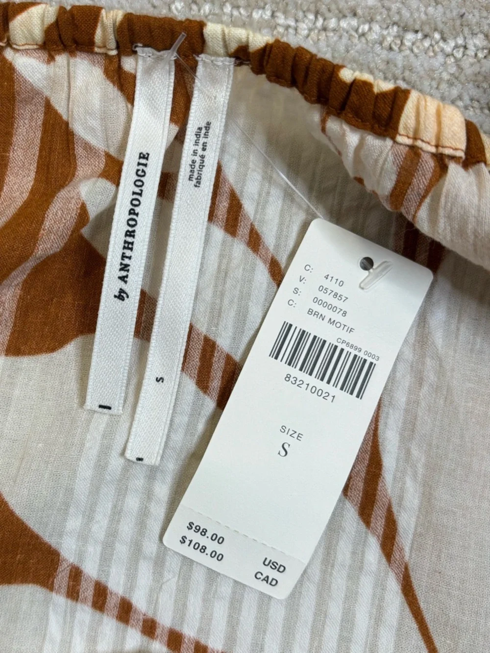 NWT Anthropologie Off the Shoulder Floral Striped Top Size Small Oversized Flowy