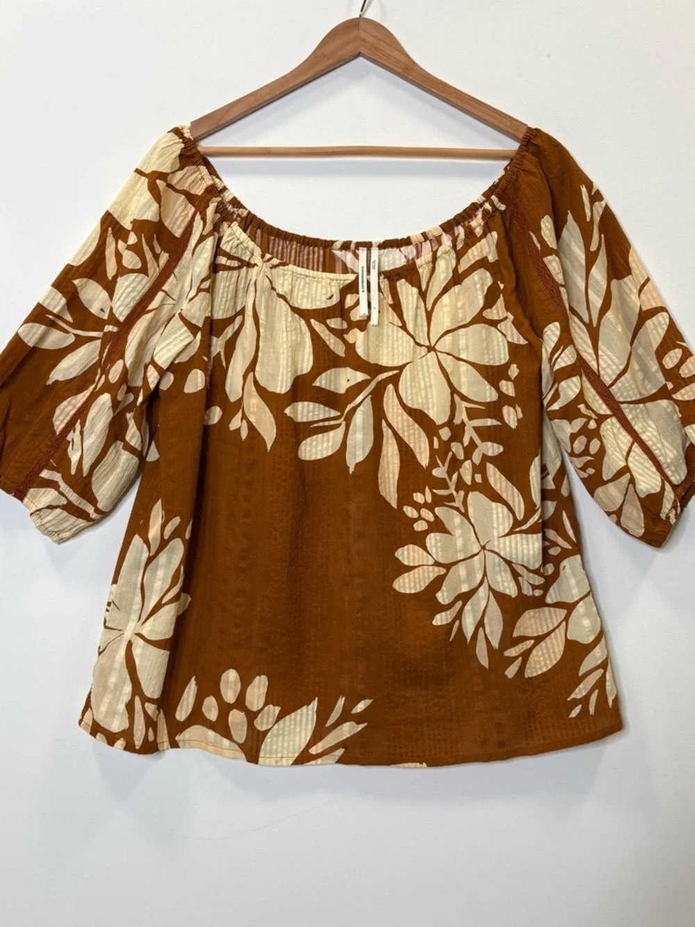 NWT Anthropologie Off the Shoulder Floral Striped Top Size Small Oversized Flowy