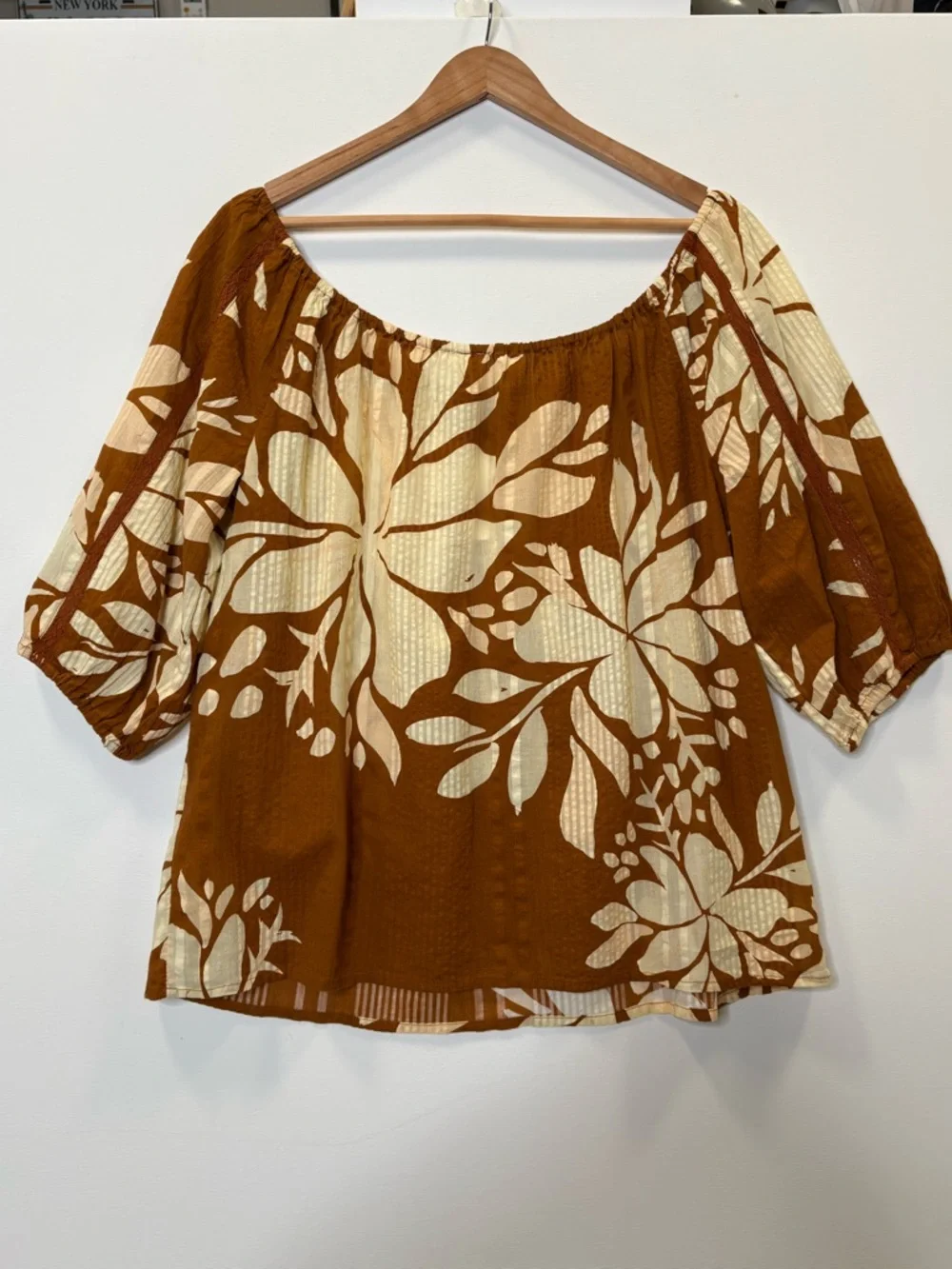 NWT Anthropologie Off the Shoulder Floral Striped Top Size Small Oversized Flowy