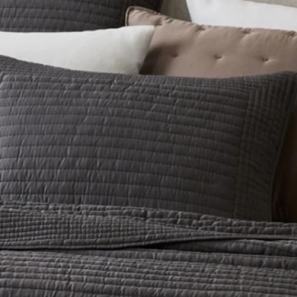 2 West Elm Silky TENCEL Pick Channel Stitch Quilted KING Shams