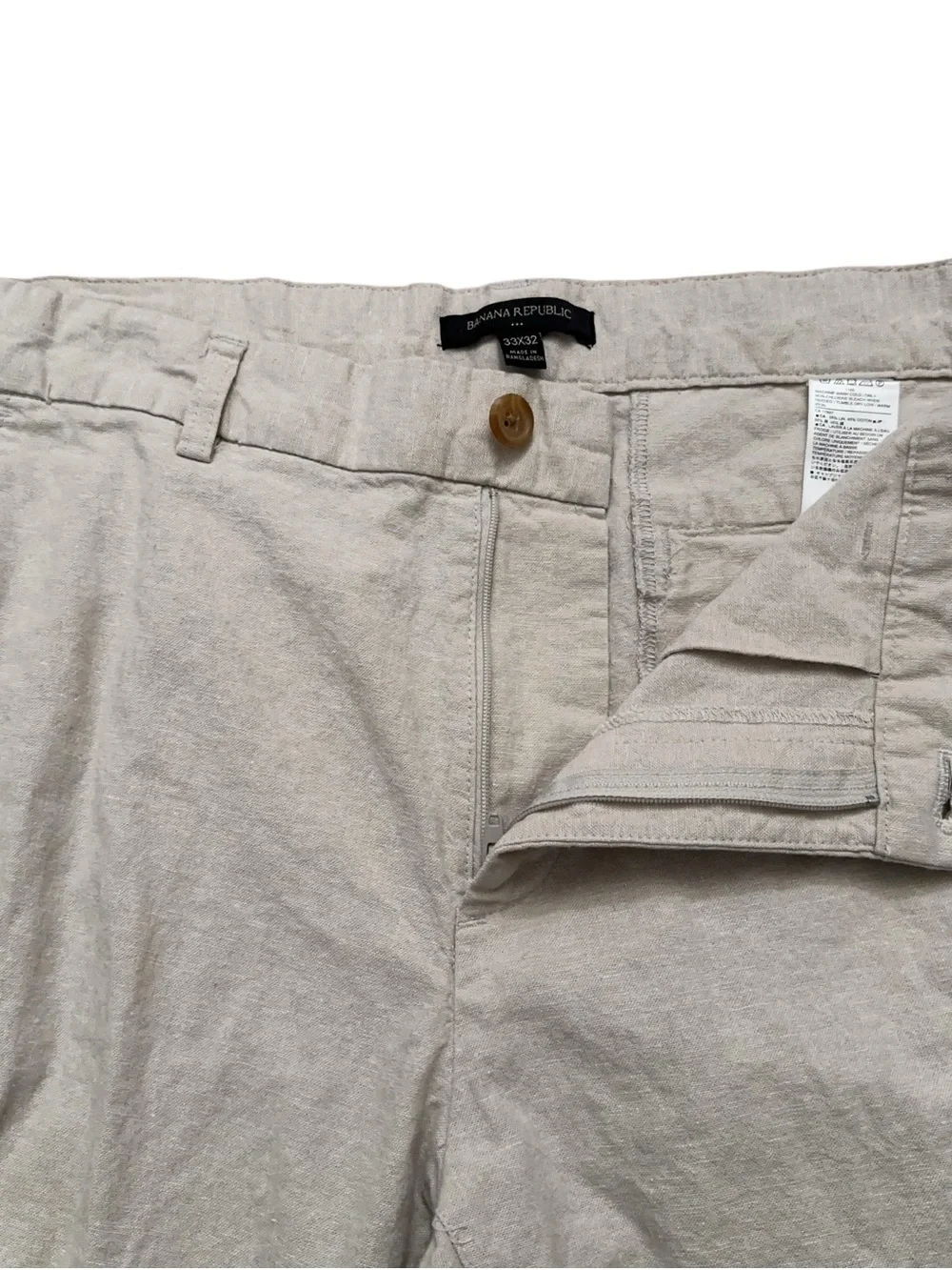 Banana Republic Pants Mens Size 33x32 Flat Front Linen Cotton Straight Leg Beige