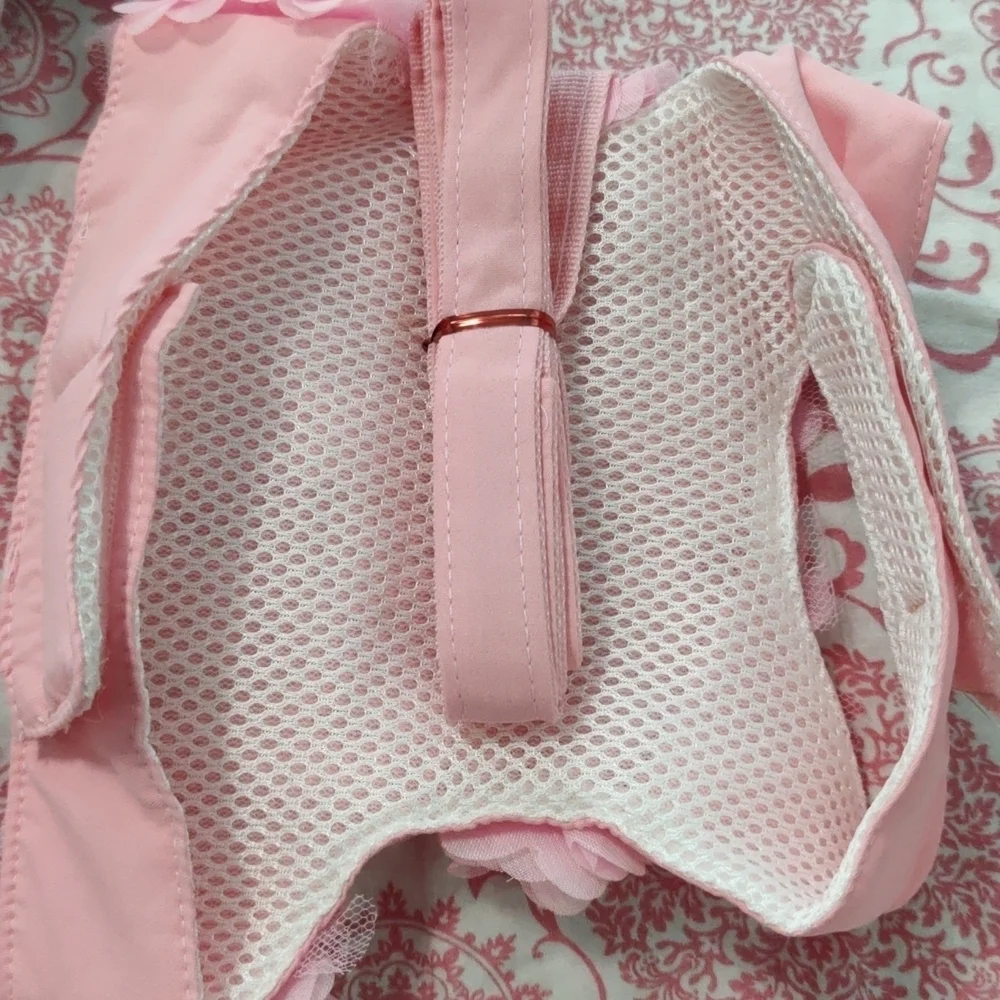 Pink ruffle dog harness and leash