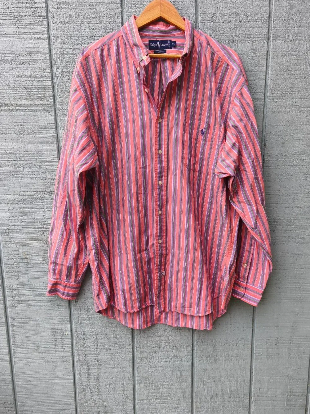 Men's Polo Ralph Lauren Striped Button Down Shirt Embroidered Logo sz XL Red