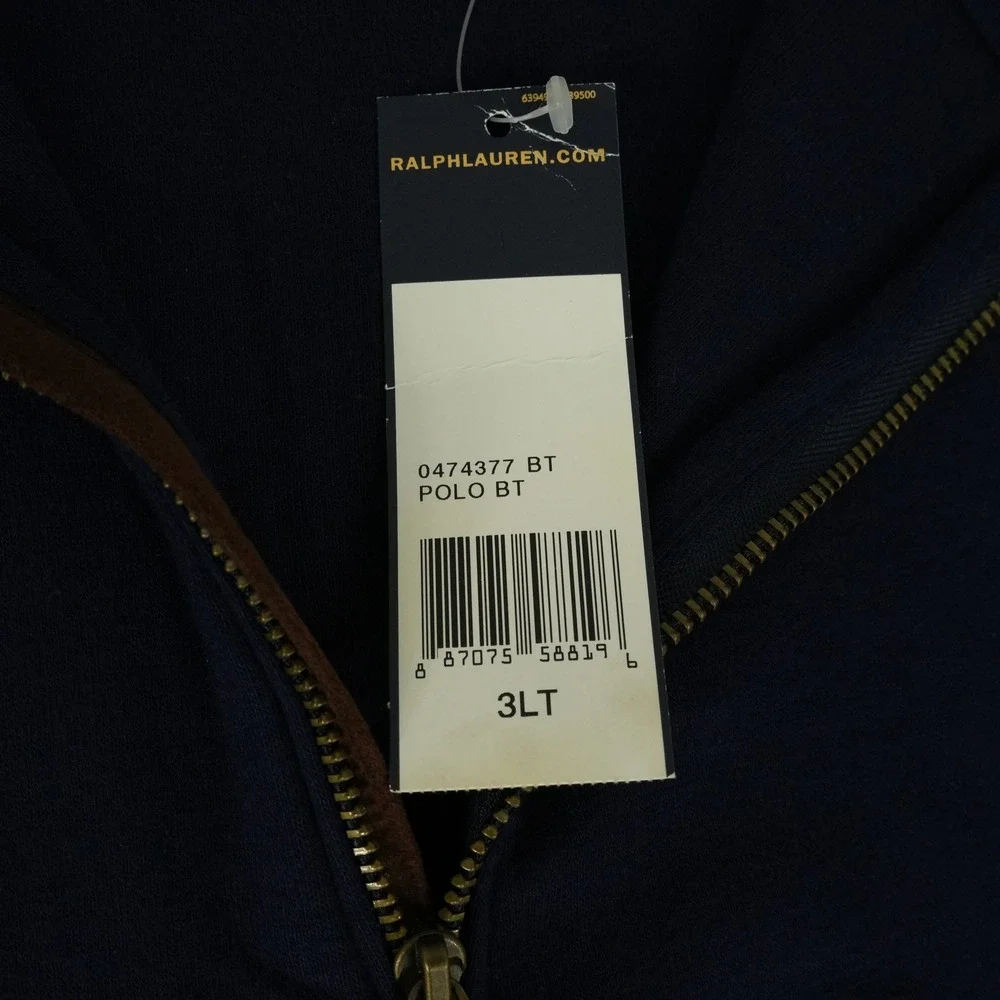Polo Ralph Lauren Pullover Sweater Mens 3XLT Navy Blue 1/4 Zip Elbow Patch NWT