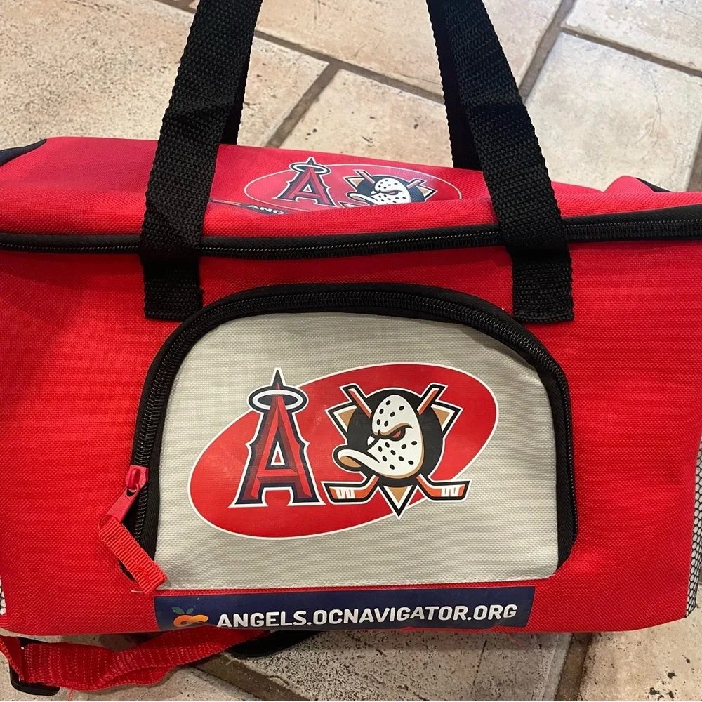 NEW Red MLB Los Angeles Angels & Anaheim Ducks Cooler Duffel Bag NWOT