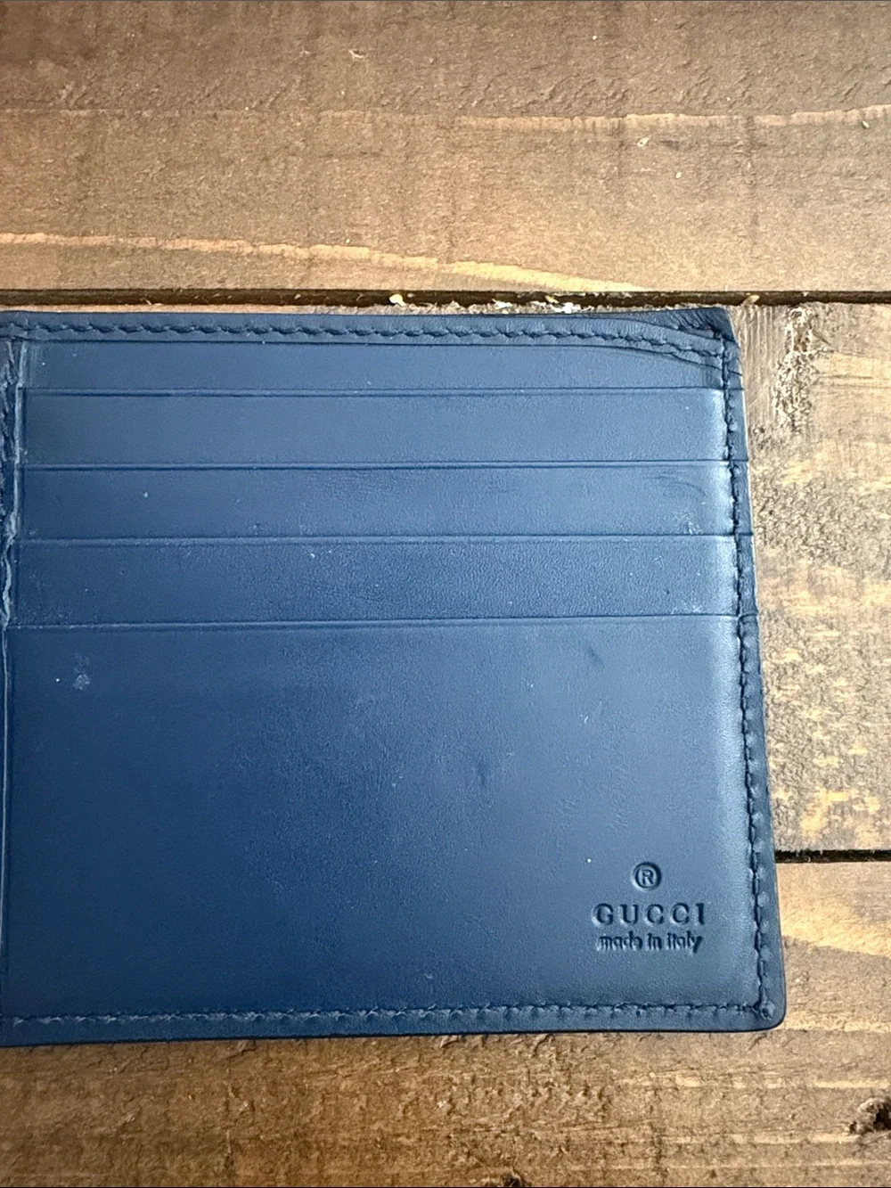Gucci Navy Blue Wallet with Red GG and White Star Graphics