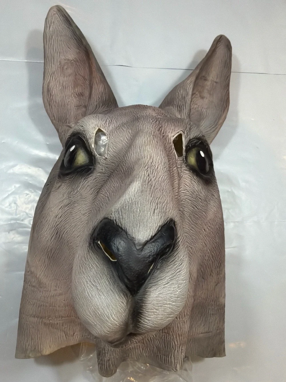 Kangaroo Head Gray Animal Mask Latex Adult Size Halloween Masquerade Long Ears