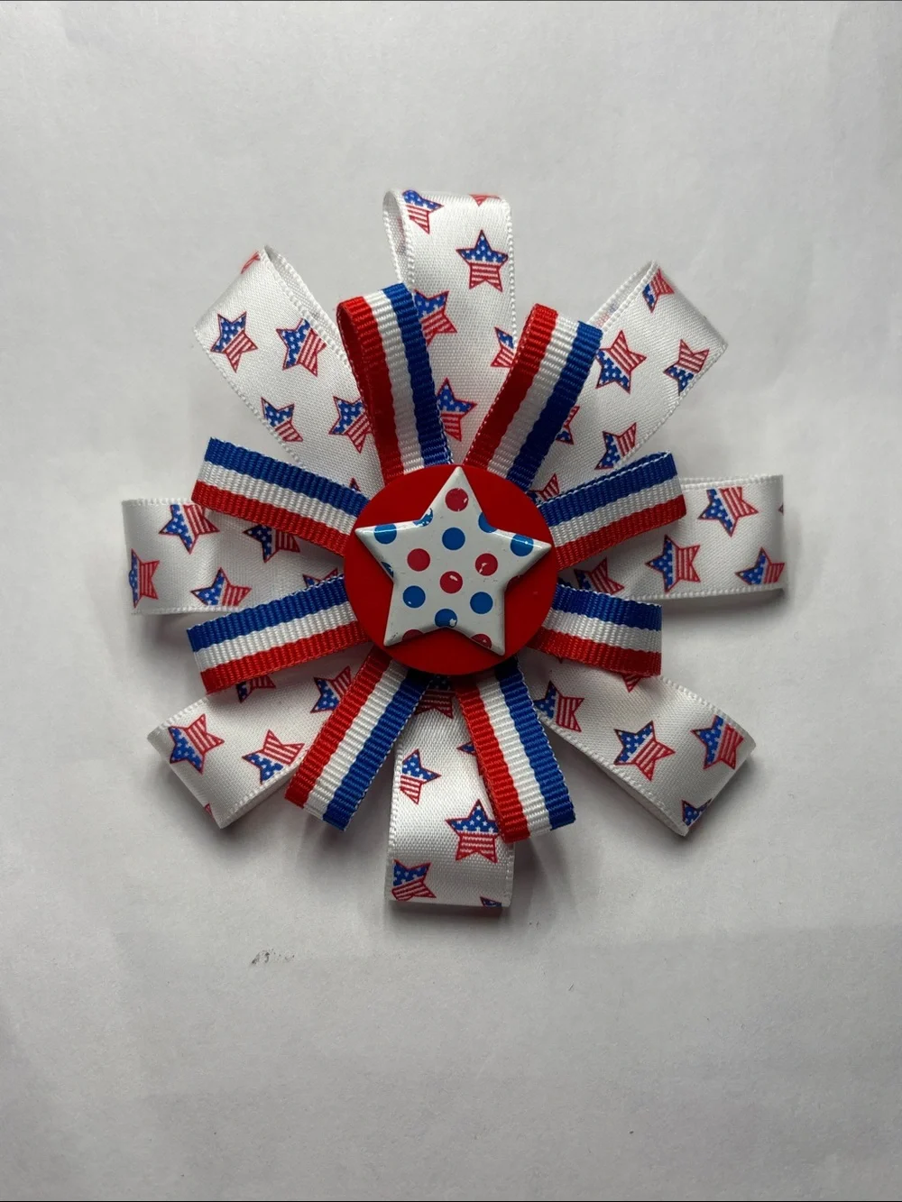 Patriotic Star Ribbon Hair Bow - Red White Blue