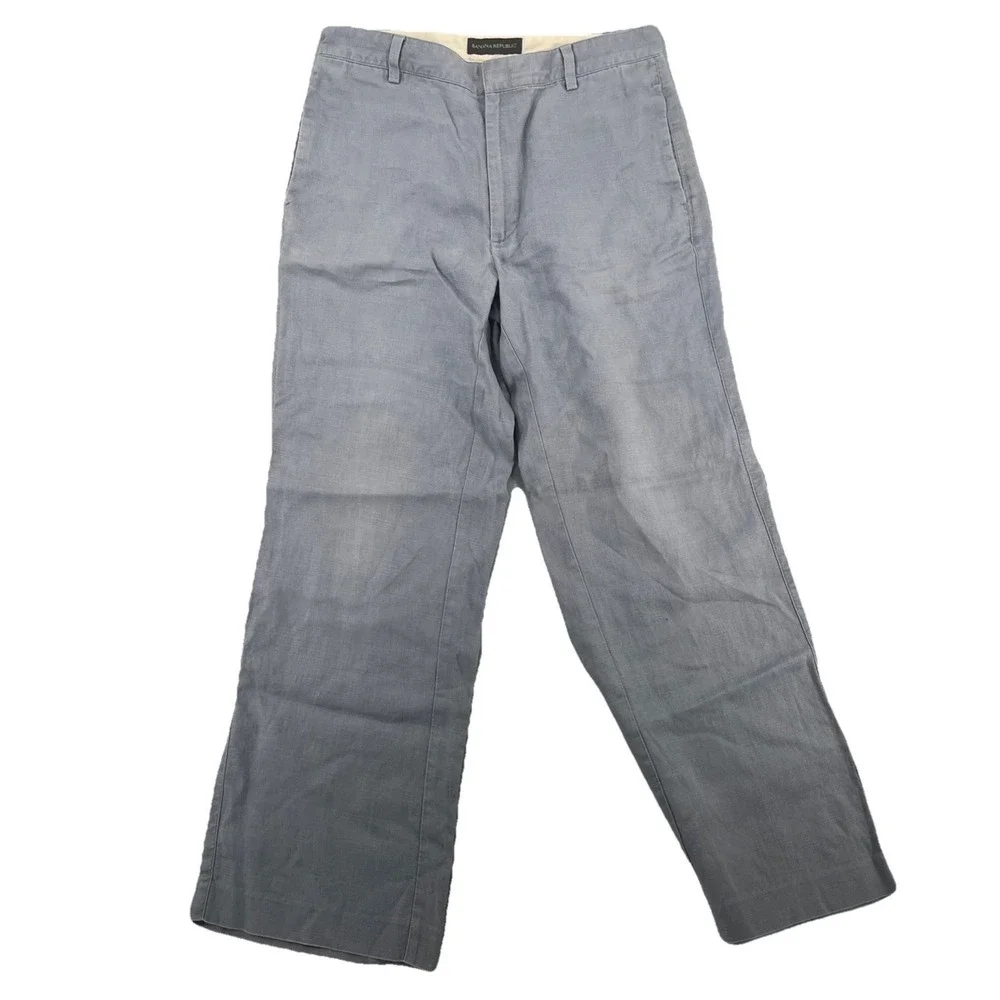Banana Republic Mens Pants Relaxed Fit 100% Linen Blue Chino 33x31 Made in India