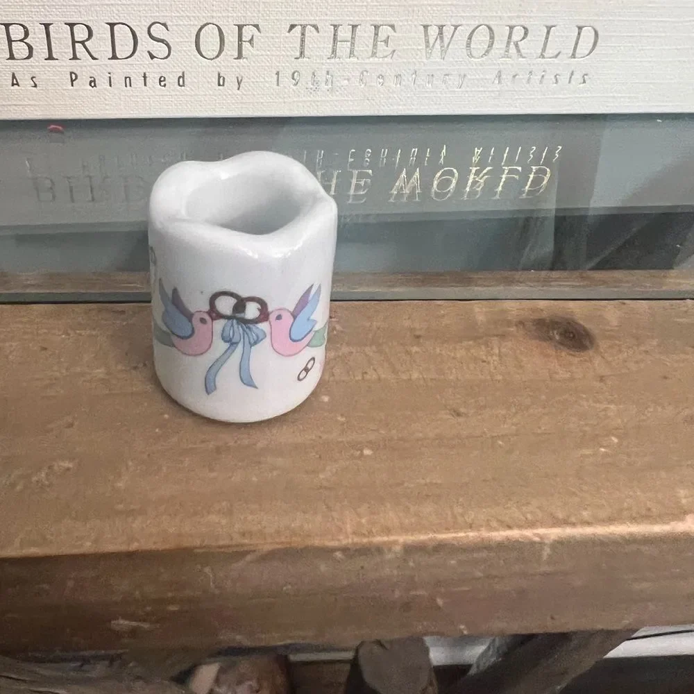 Funny Designs West Germany vintage mini candle holder. Wedding doves.