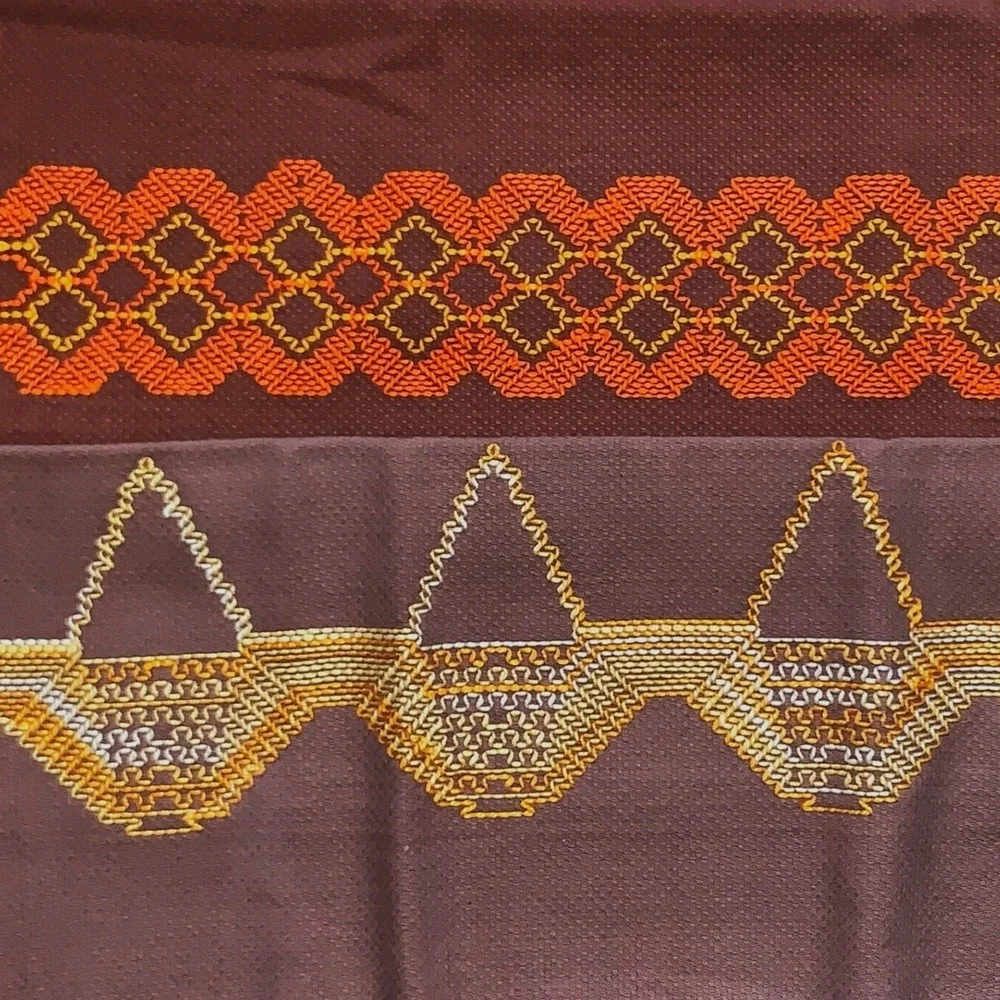 2 Vtg Swedish Huck Cloth Kitchen Dish Towels Breadbasket Liners Lt & Dark Brown