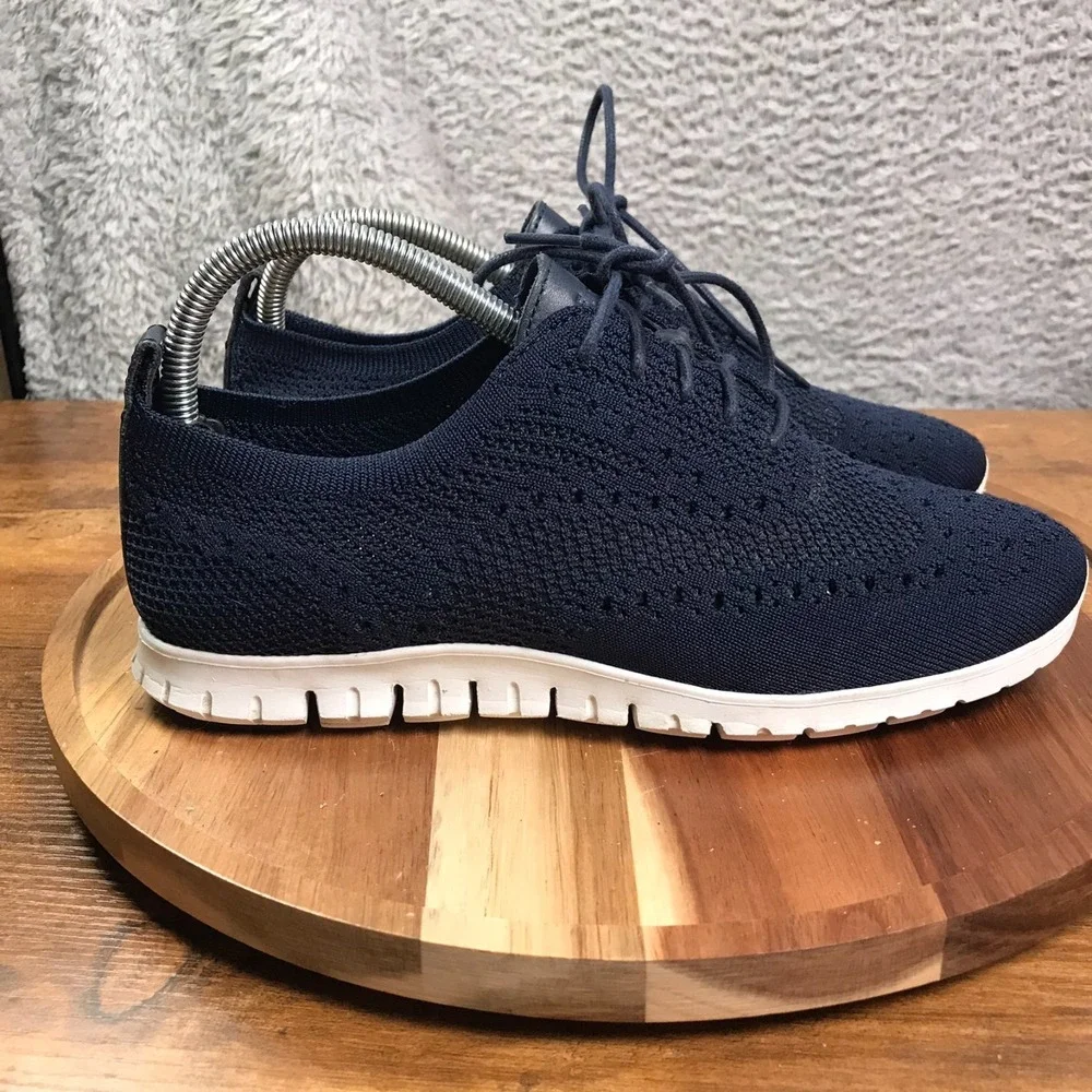 Cole Haan ZeroGrand Stitchlite Oxford Womens 8B Marine Blue Knit Dress Shoes