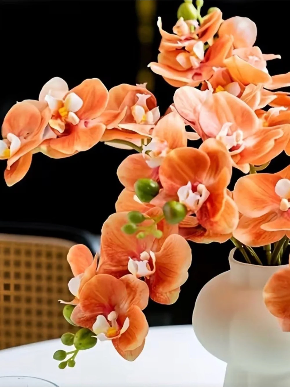 💐 Orange Coral Artificial Faux Orchid Stem Bouquet - 4 pieces 💐